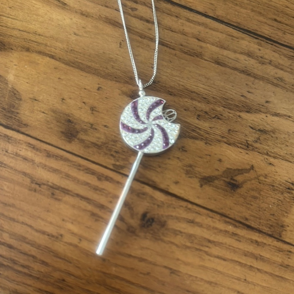 Sterling Silver 925 Italy and Pink Lollipop Pendant Necklace - NWT
